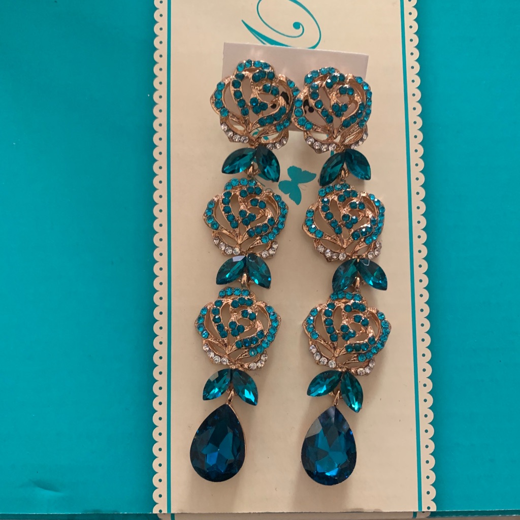 Turquoise Blue Pageant Earrings Flowers